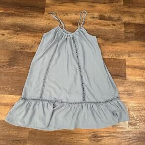 NWT Blooming Jelly Gray Blue Sleeveless Tiered Short Dress M Boho Open Crochet